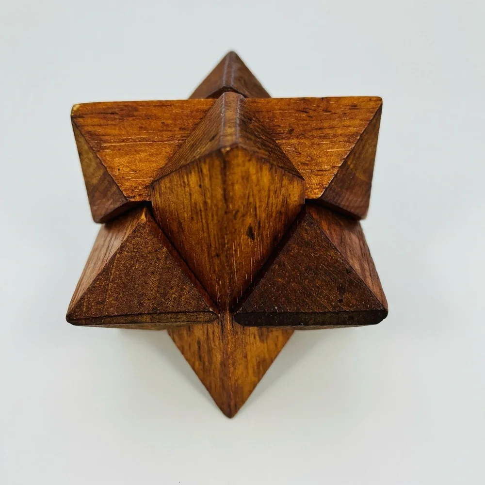Star Puzzle Wood Cube Brain Tease 3D Challenge Game